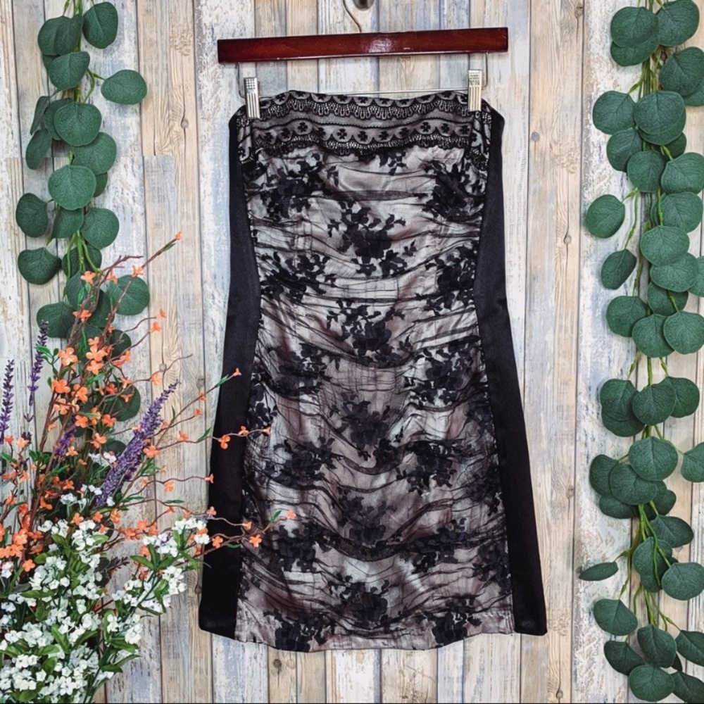 Jessica/Gunne Sax Strapless Lace Black Mini Dress